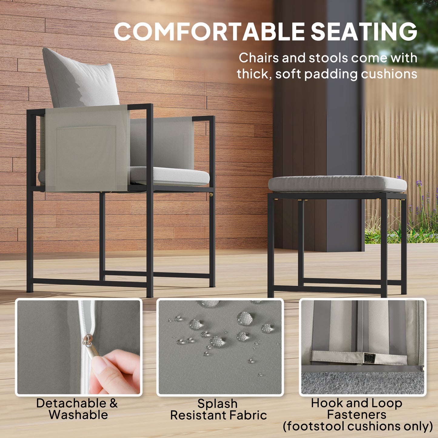 Outsunny Nine Piece Steel Frame Garden Dining Set With Cushioned Chairs And Stools Dark Grey For Outdoor Patio