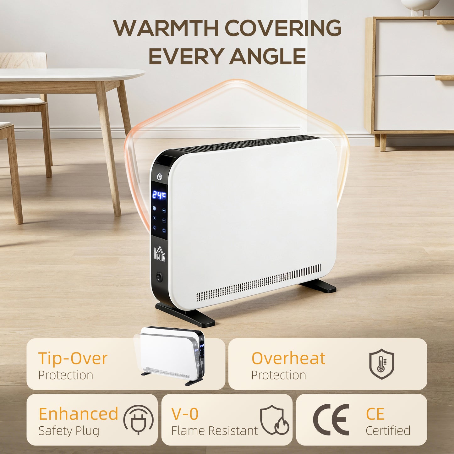 HOMCOM Three-Mode Modern Slimline Heater With 7 To 35 Degrees Celsius Temperature And 24 Hour Timer