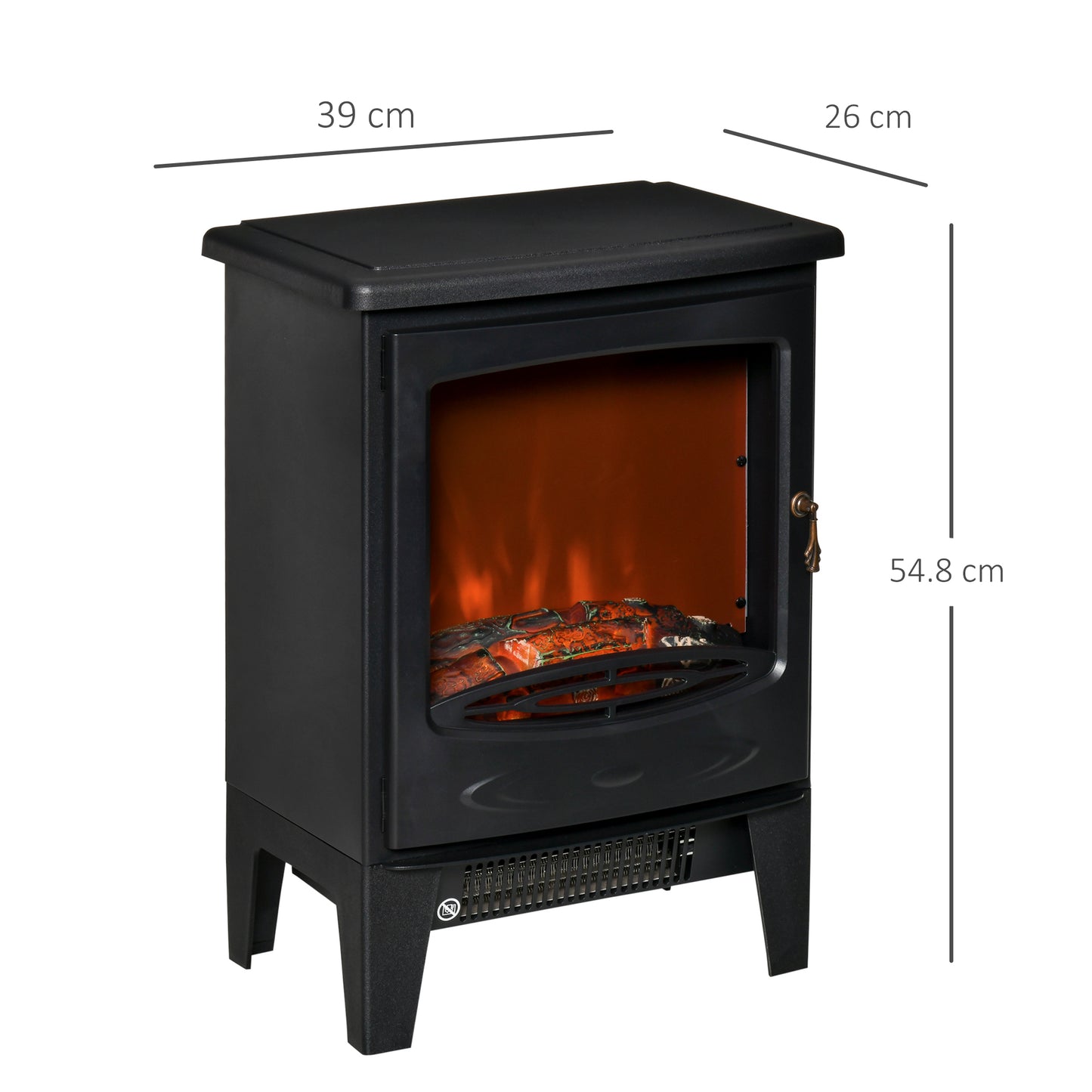 HOMCOM Stylish Freestanding Electric Fireplace with Realistic Flames and Dual Heating Modes, 900W/1800W, Black - ALL4U RETAILER LTD