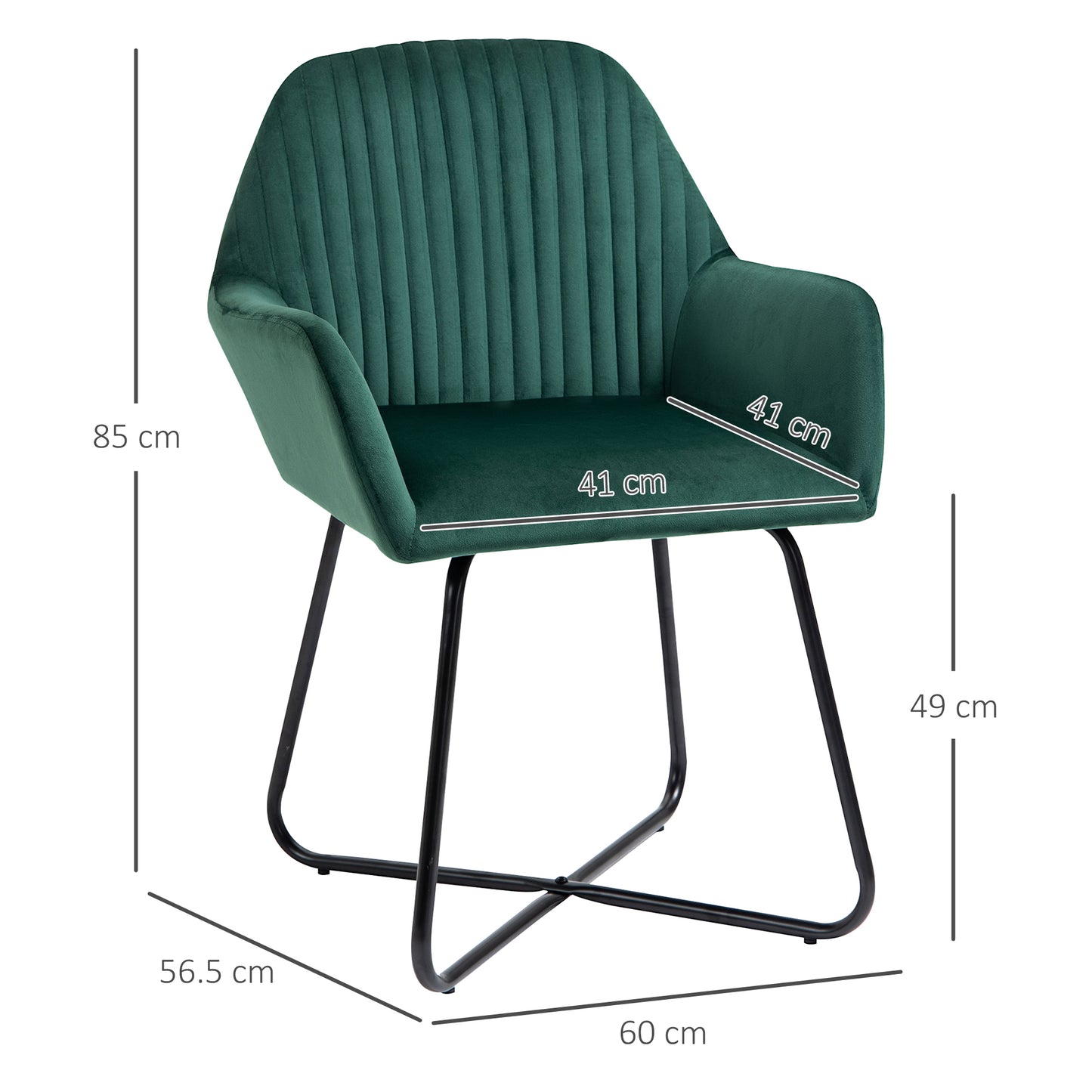 HOMCOM Modern Upholstered Arm Chair With Metal Base Velvet Feel Accent Chair For Living Room Green