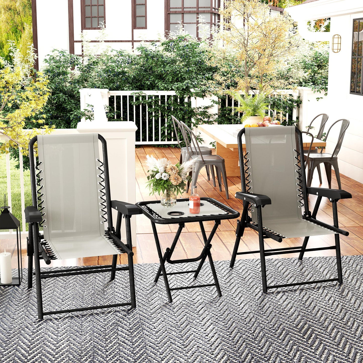 Outsunny Cream White Three Piece Garden Table And Chair Set With Two Armchairs And Coffee Table