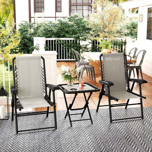 Outsunny Cream White Three Piece Garden Table And Chair Set With Two Armchairs And Coffee Table