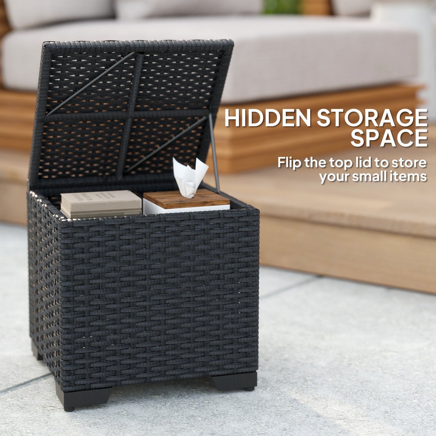 Outsunny Set Of 2 Rattan Storage Ottomans Outdoor Footstools With Removable Cushions Cream