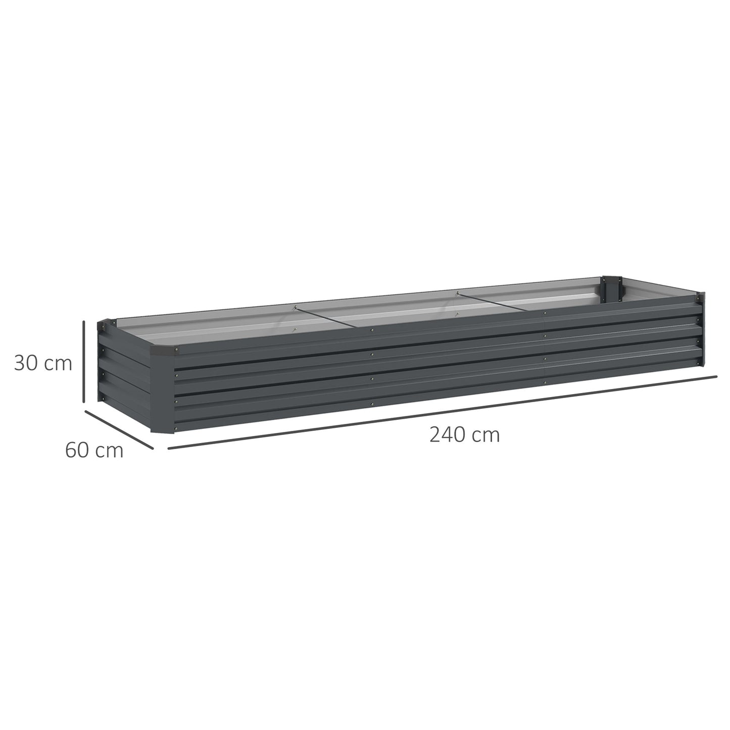 Outsunny Outdoor Galvanised Steel Rectangular Raised Garden Bed for Flowers, Herbs, and Vegetables - 240 x 60cm, Grey - ALL4U RETAILER LTD