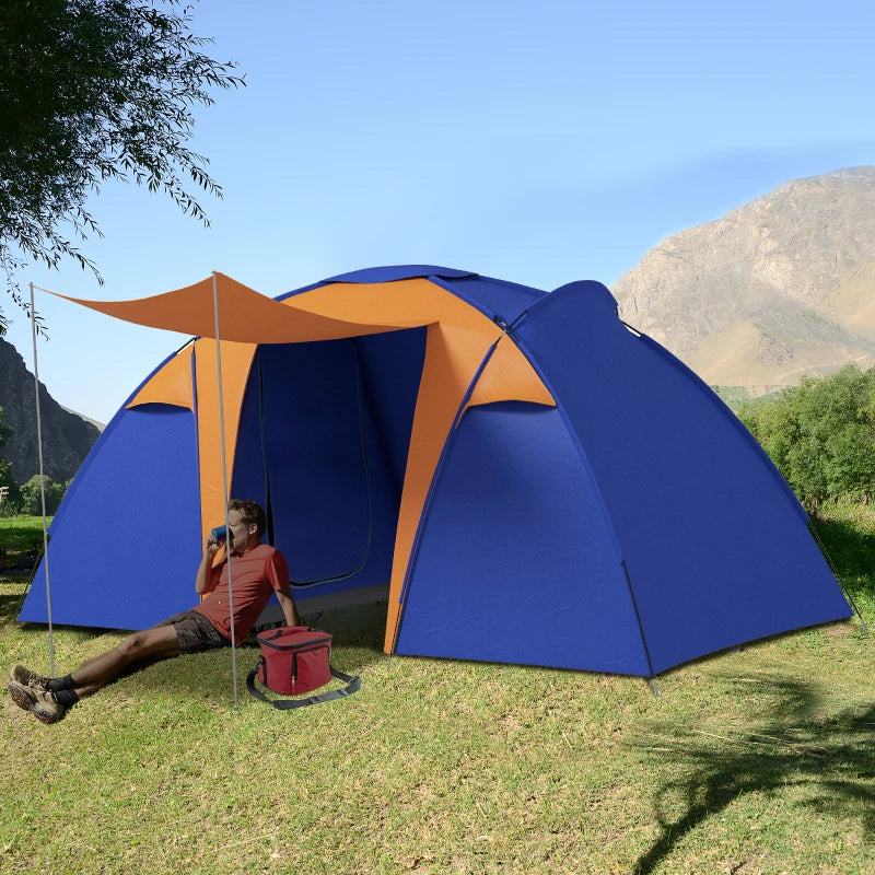 Outsunny Camping Tent with 2 Bedrooms, Living Area, and Porch - 4-6 Person Large Tunnel Tent, 2000mm Waterproof, Portable with Bag - ALL4U RETAILER LTD