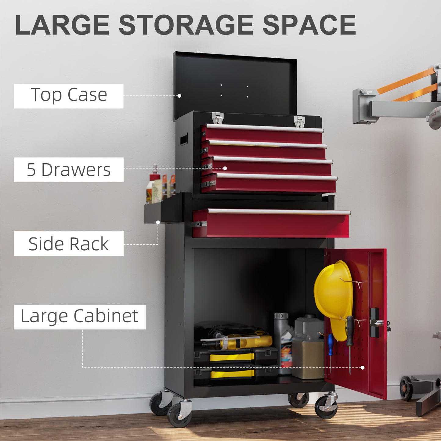 HOMCOM Portable Rolling Tool Chest with 5 Drawers & Lockable Storage Cabinet for Workshop and Home Use - ALL4U RETAILER LTD