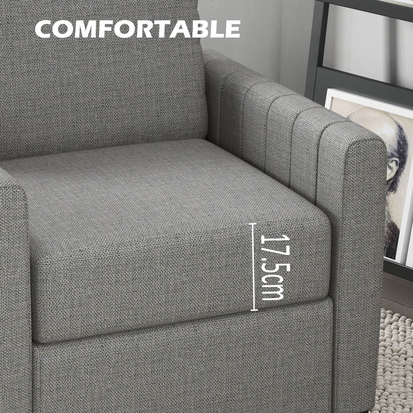 Contemporary Light Grey Linen-Style Armchair by HOMCOM - ALL4U RETAILER LTD