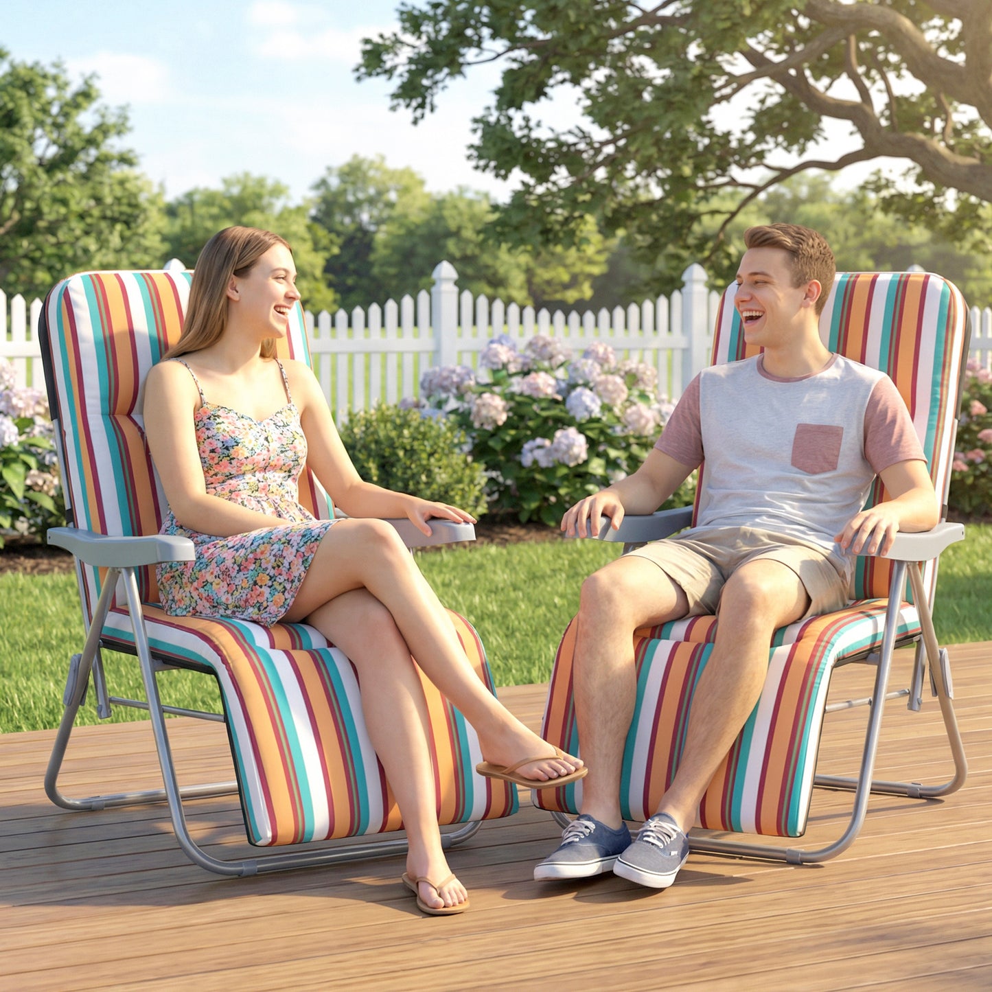 Outsunny Set Of 2 Foldable Patio Sun Loungers With Adjustable Backrests And Cushions Multicoloured