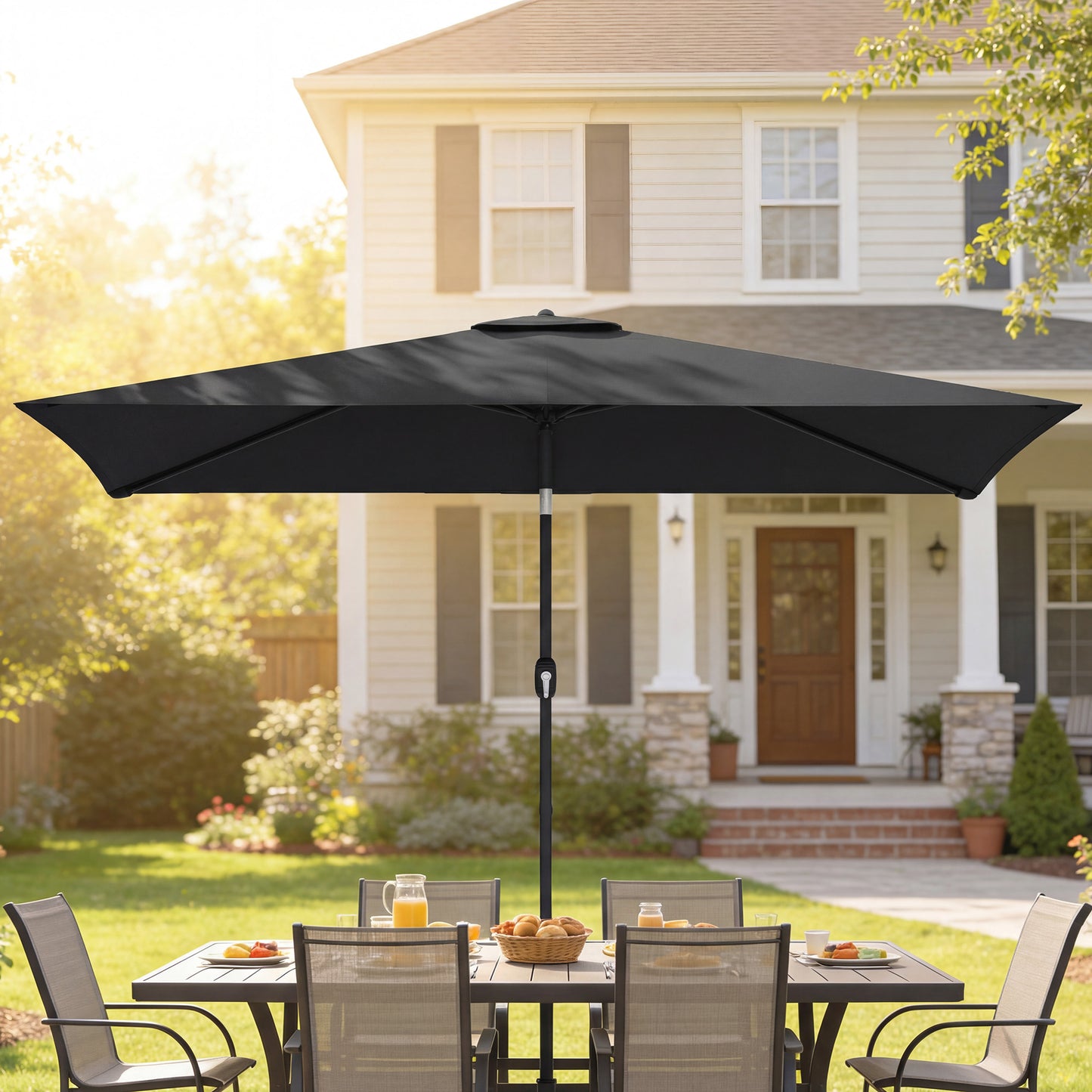 Outsunny Garden Parasol Umbrella With Crank Handle And Tilt Function 180g Polyester Canopy Fade Resistant Black