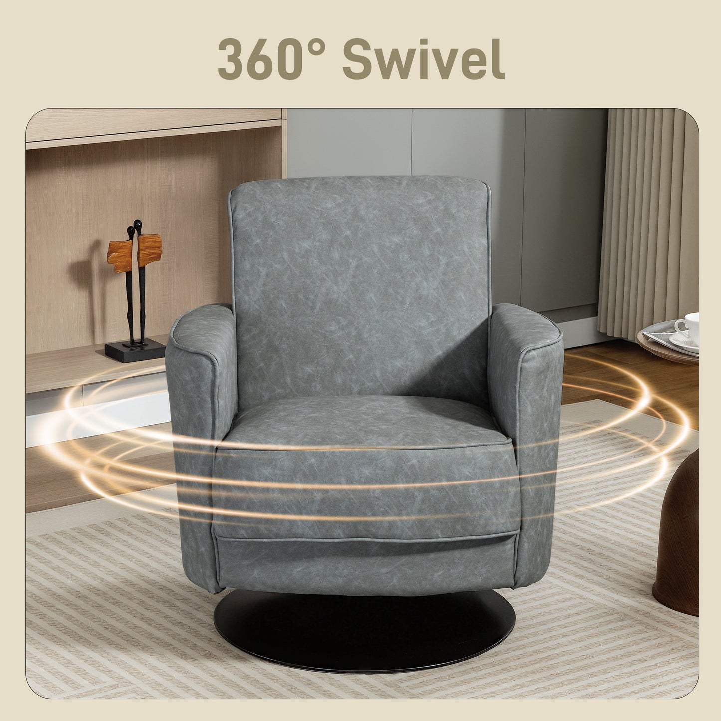 HOMCOM Upholstered Swivel Accent Chair With Thick Padding Pocket Springs In Grey 360 Degree Swivel Armchair