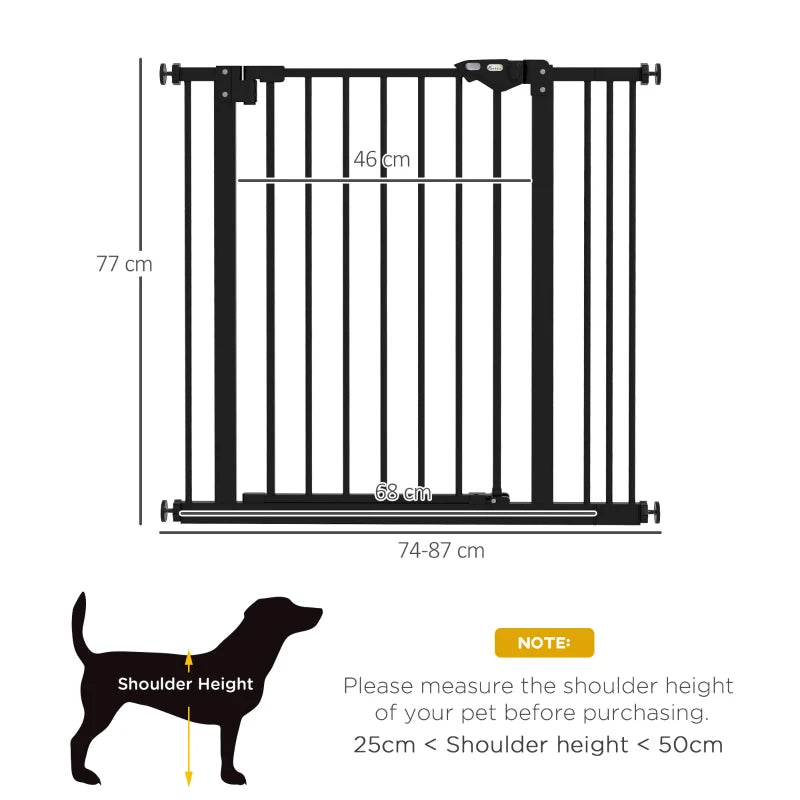 PawHut Metal Adjustable Dog Gate - Black, Expandable 74-87cm Width, Pet Safety Barrier - ALL4U RETAILER LTD