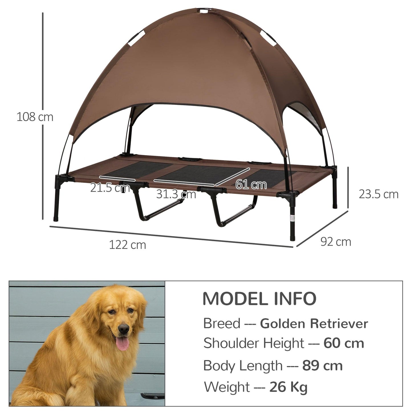 PawHut Waterproof Elevated Dog Bed with Canopy, XXL Size - 122x92x108cm - ALL4U RETAILER LTD