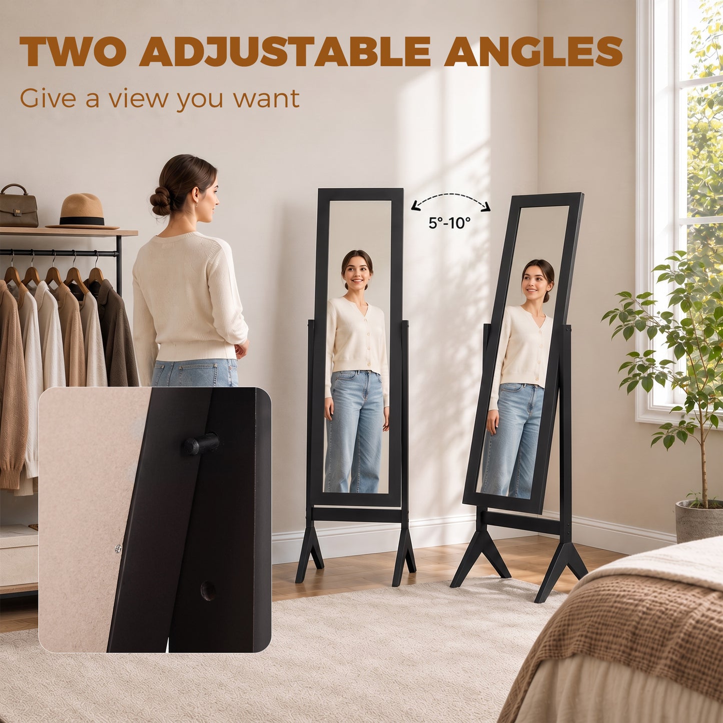 HOMCOM Freestanding Adjustable Full Length Dressing Mirror Black