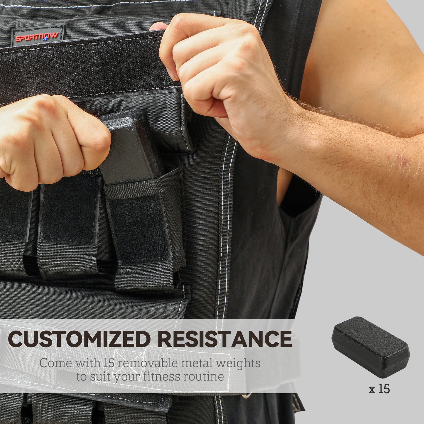 Adjustable 30KG Weighted Vest for Men and Women - SPORTNOW, Features 30 Removable Weights, Reflective Strips, and Comfortable Fit for Cardio and Strength Training