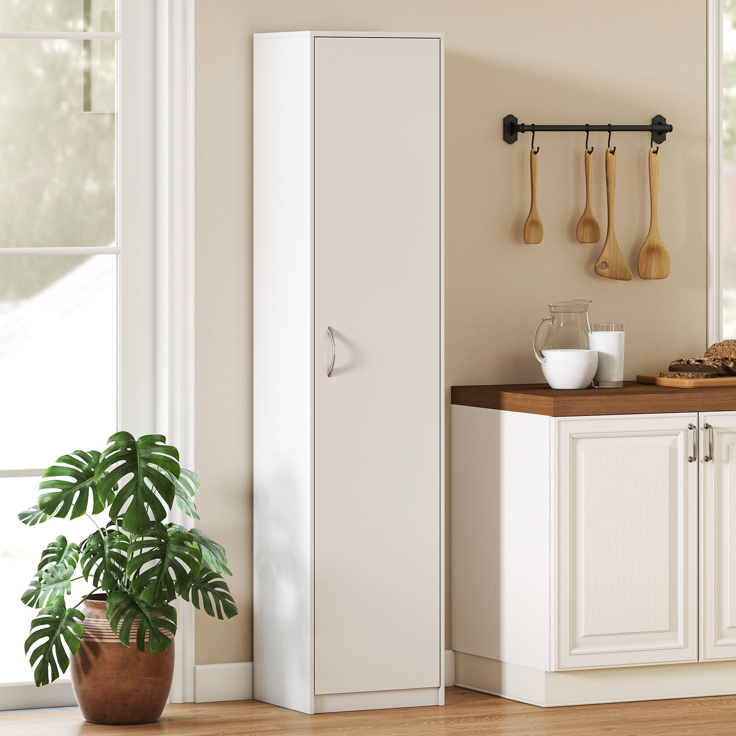 HOMCOM 180cm Tall Kitchen Cupboard Freestanding 5 Tier Pantry Storage Cabinet With Adjustable Shelves White