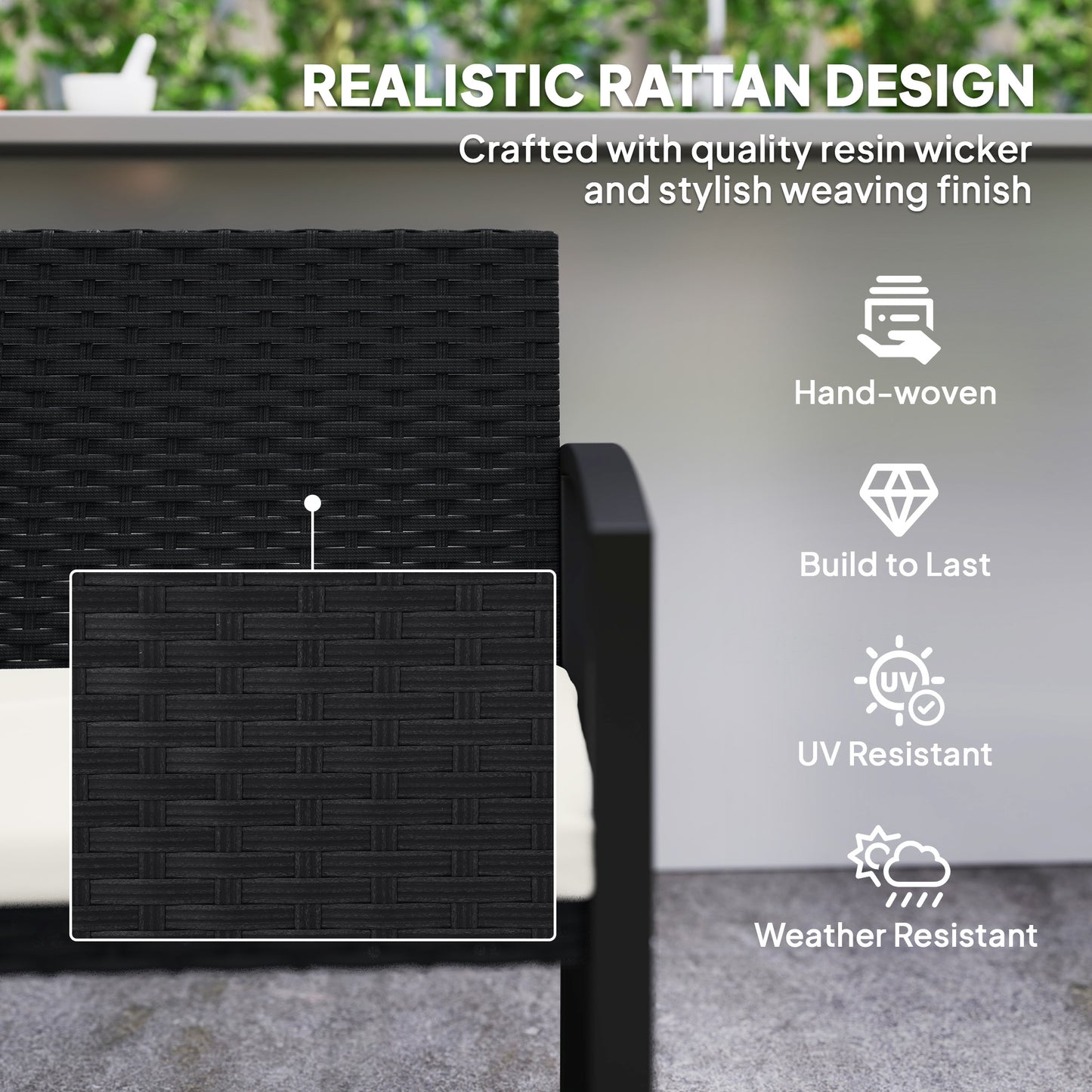 Outsunny Two Seater Rattan Garden Bench Beige Cushioned Seat With Powder Coated Steel Frame