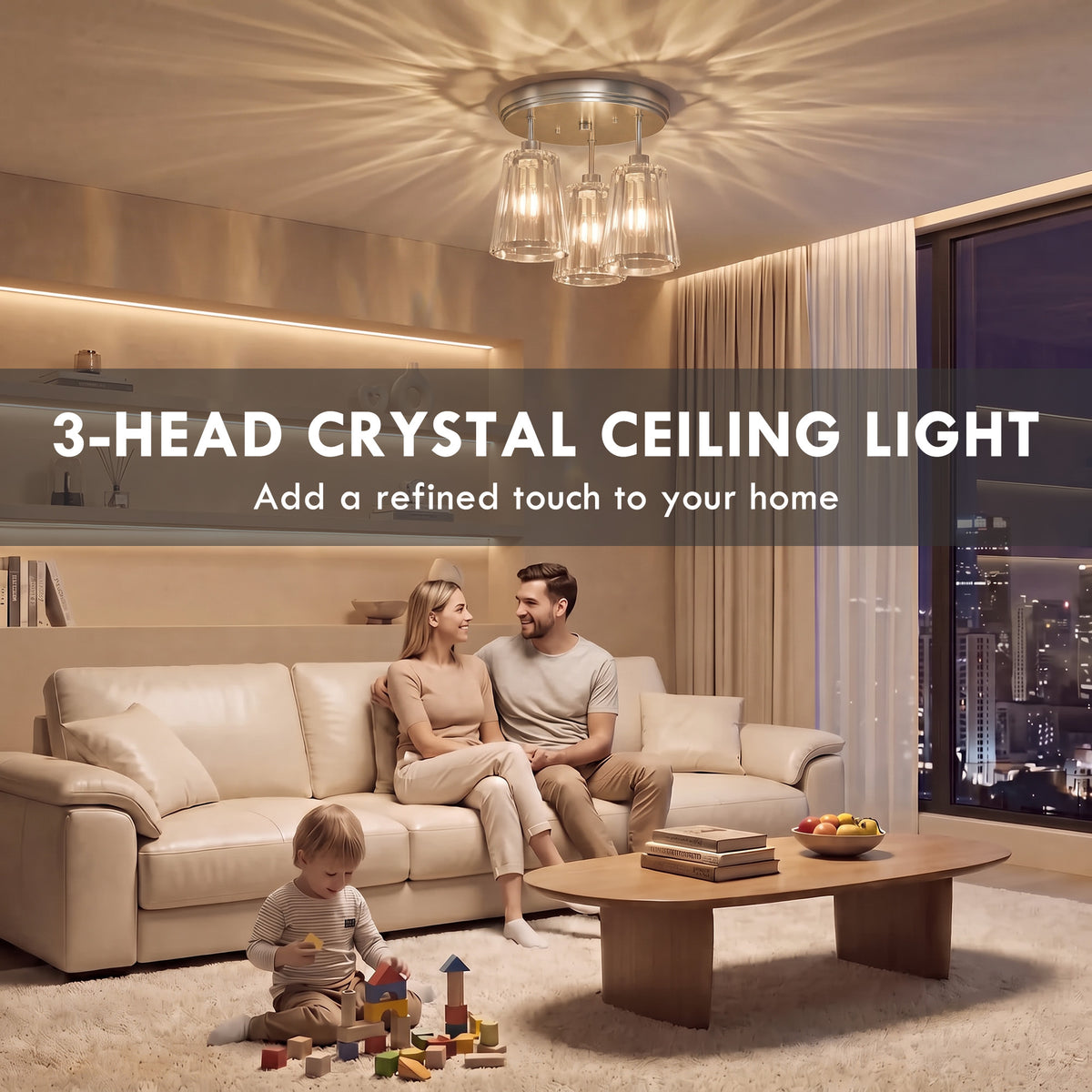 HOMCOM 3 Light Crystal Glass Ceiling Light With 3 E27 Sockets Silver