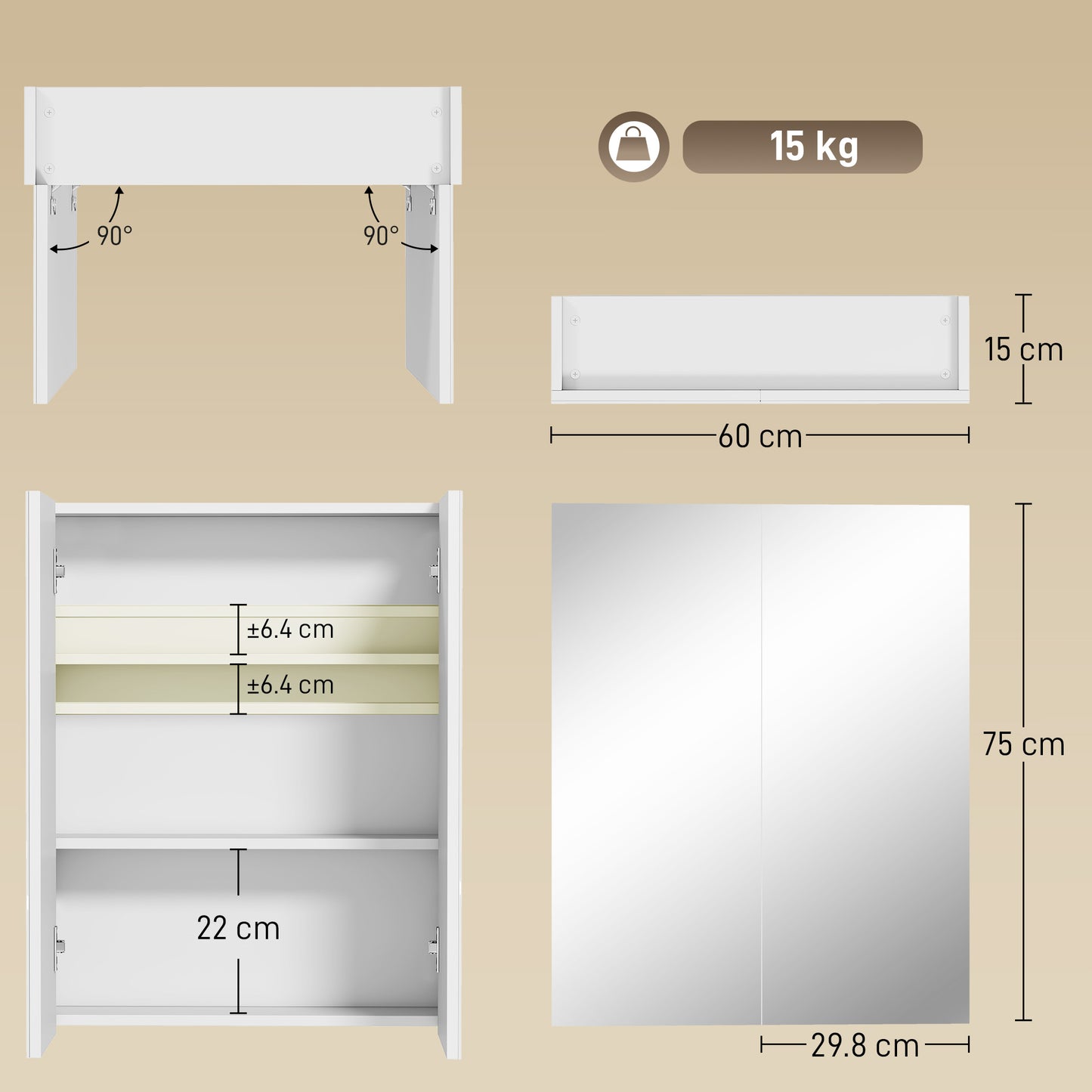 HOMCOM White Wall Mounted Bathroom Mirror Storage Cabinet With Door And Adjustable Shelf