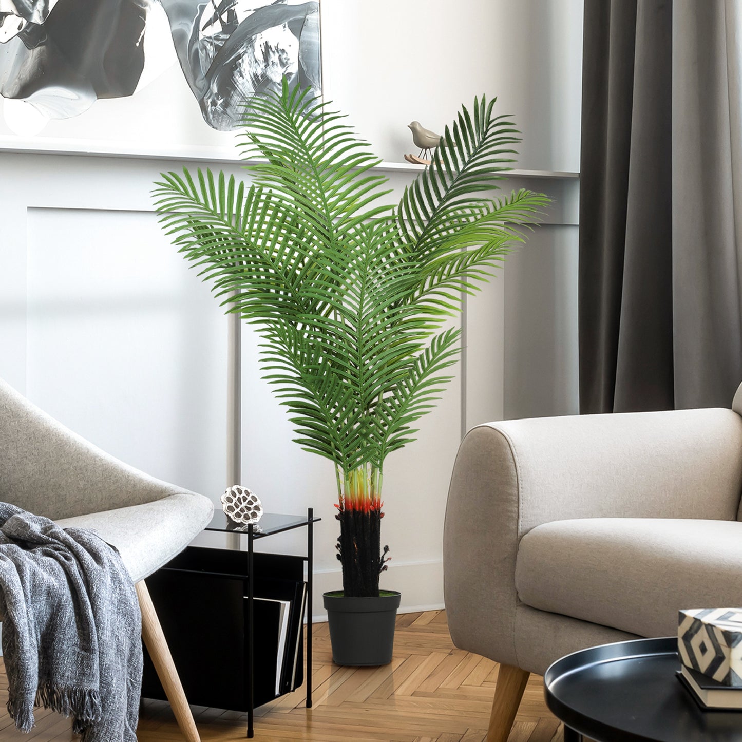HOMCOM 150cm Artificial Areca Palm Tree With 12 PE Leaves In Plastic Pot Flocked Soil For Home Office Decorative Green