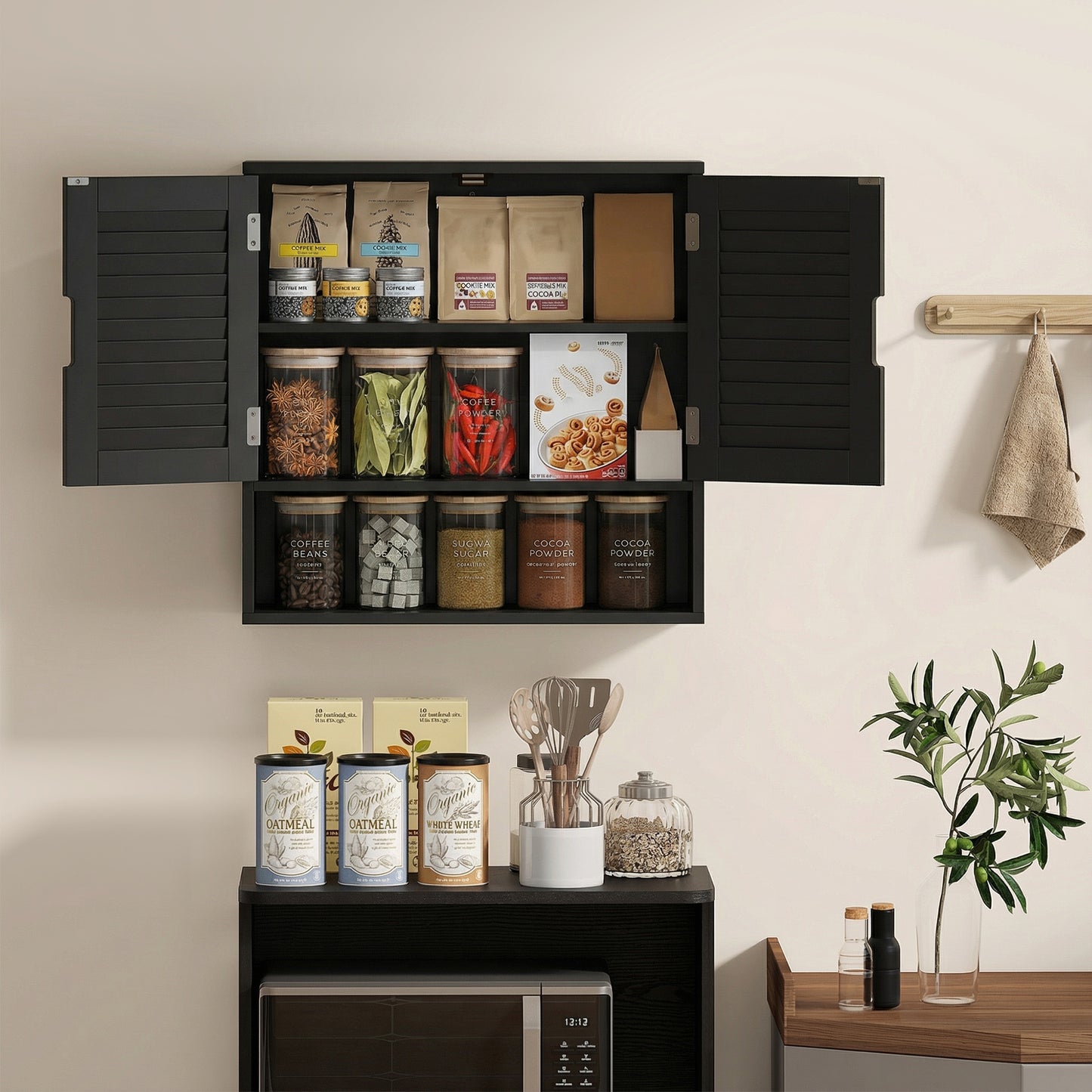 HOMCOM Wall Mounted Bathroom Cabinet With Adjustable Shelves Black 60 X 20 X 60 Cm