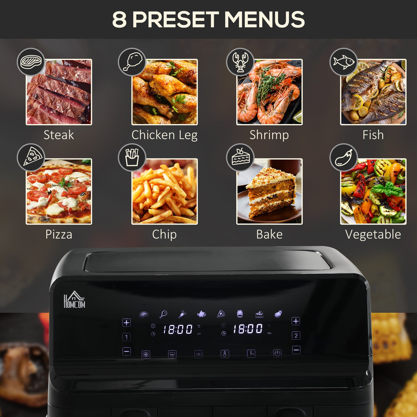 HOMCOM 8L Twin Basket Air Fryer with Digital Display, 8 Cooking Presets, and Inner Light for Healthy Oil-Free Meals - ALL4U RETAILER LTD