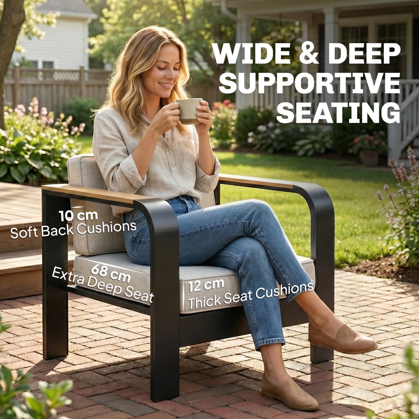 Outsunny 4 Seater Aluminium Garden Furniture Set With Olefin Cushions Beige Sofa Table Loveseat Armchairs