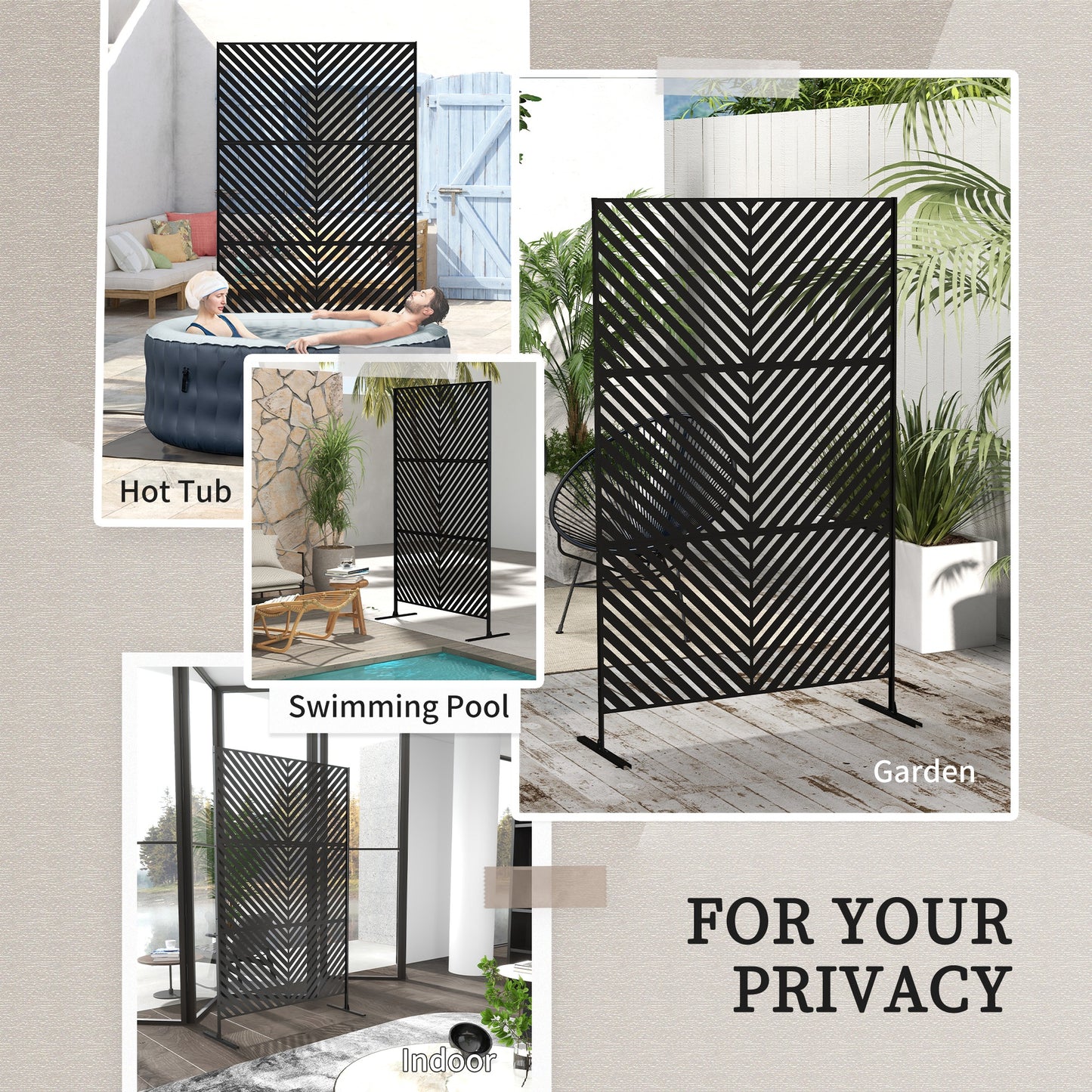 Outsunny 6.5FT Decorative Outdoor Divider Privacy Screen With Stand Triangle Style In Black