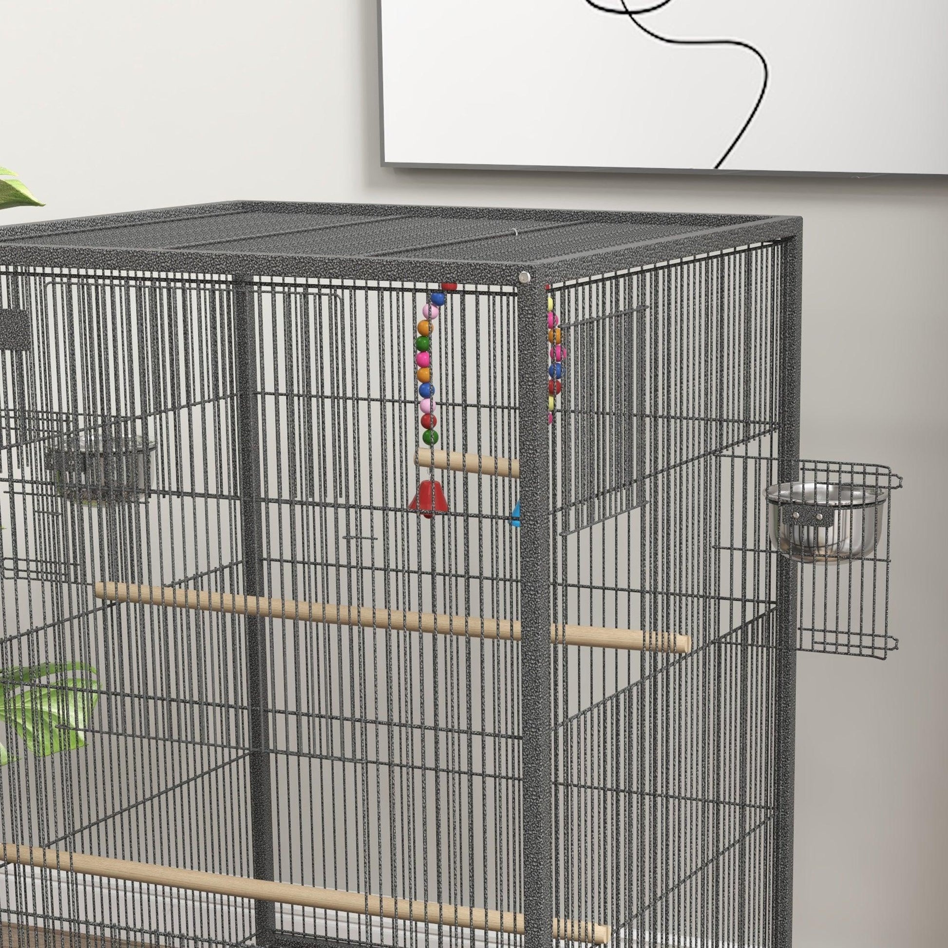 PawHut Bird Cage with Rolling Stand for Small Birds - Grey - ALL4U RETAILER LTD