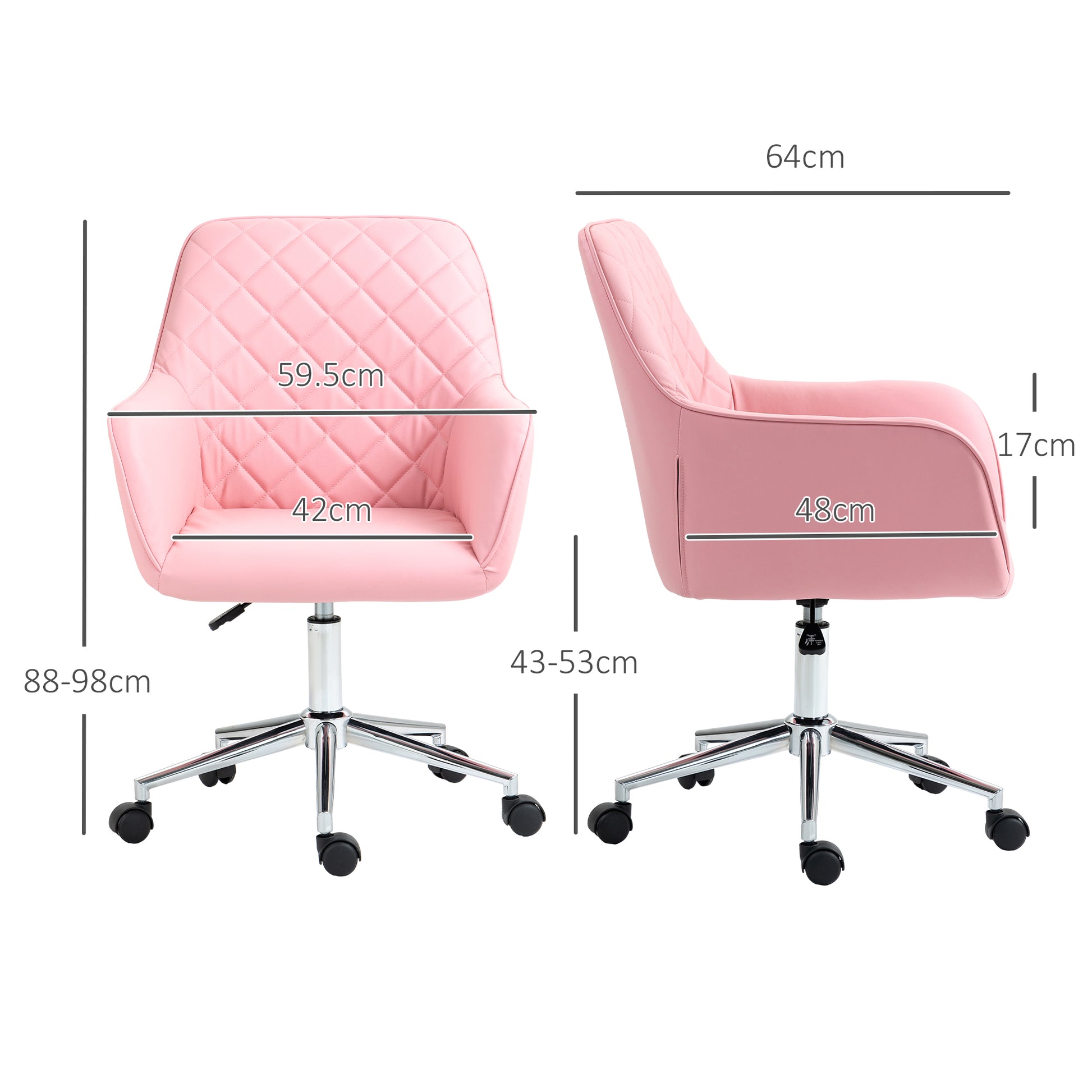 Vinsetto Stylish Pink Leather-Look Office Chair with Adjustable Height and Rolling Wheels for Home Use - ALL4U RETAILER LTD