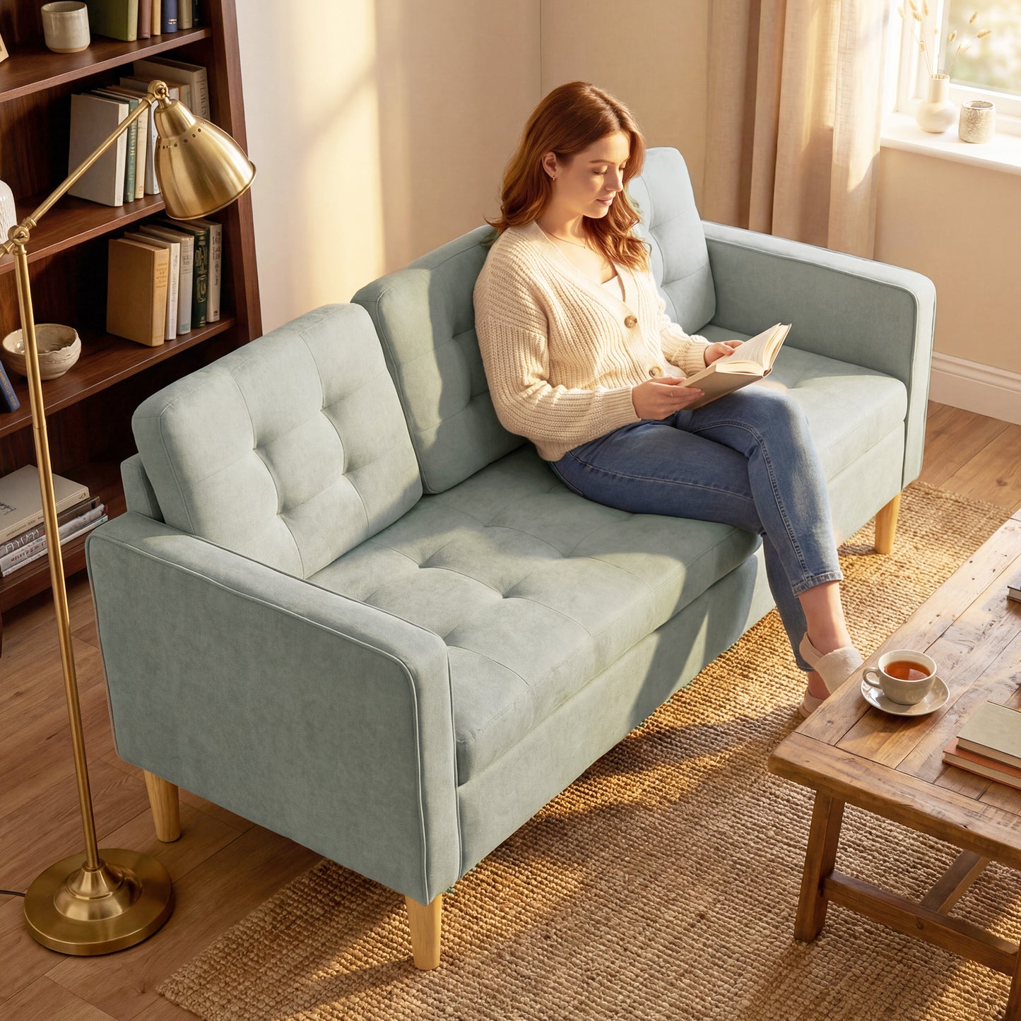 HOMCOM 3 Seater Sofa With Hidden Storage And Wood Legs 169cm Light Grey Upholstery For Living Room