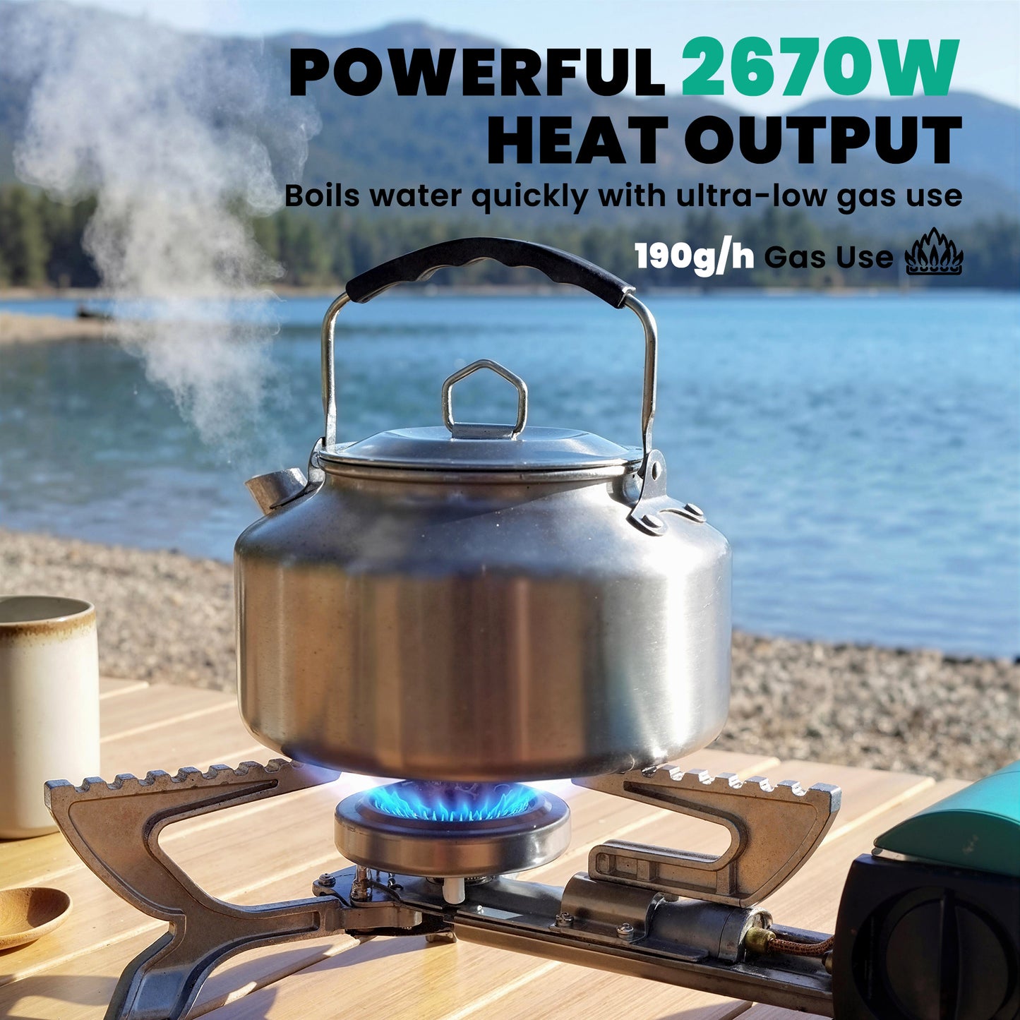 Outsunny 2670W Foldable Camping Stove With Safety Shut Off And Piezo Ignition Carry Bag Green