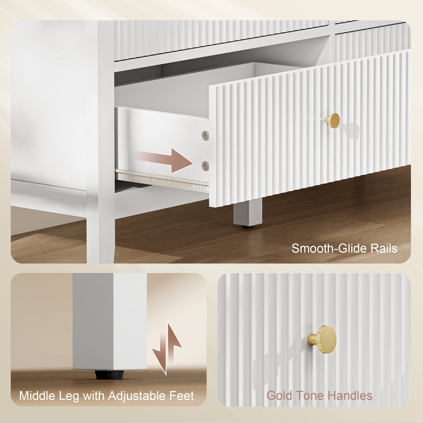 HOMCOM Fluted Dresser 6 Drawer Chest of Drawers for Bedroom Living Room Hallway Closet White