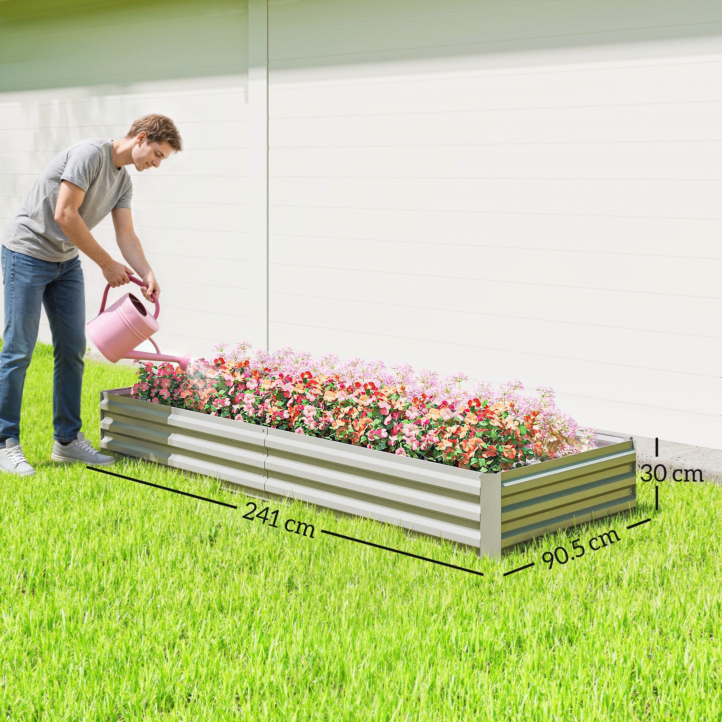 Outsunny Metal Raised Garden Bed Planter Box Outdoor Steel Planter For Flowers Herbs Vegetables Green Silver