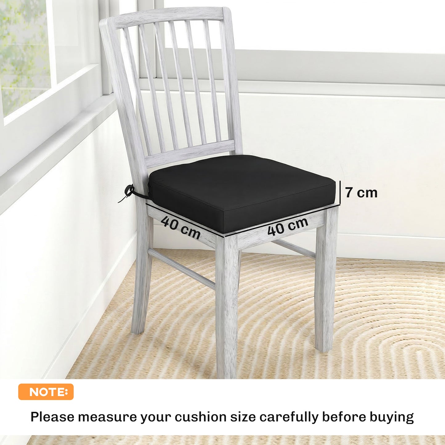 Outsunny Outdoor Chair Cushions Set of 2 with 7cm Thick Foam and Ties Water Repellent Flame Retardant Fabric Black