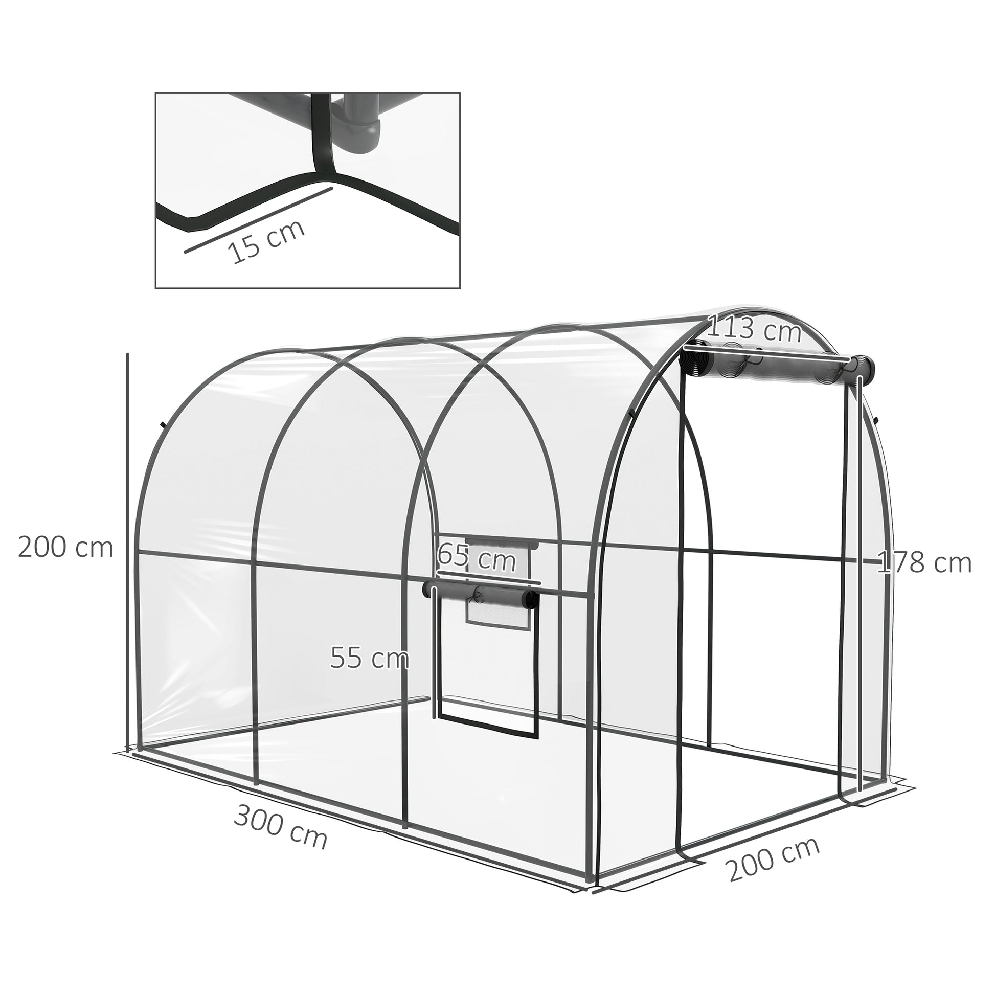 Outsunny Outdoor Walk-In Polytunnel Greenhouse with Clear Plastic Cover, Roll-Up Door, and Mesh Windows - 3x2m Steel Frame - ALL4U RETAILER LTD