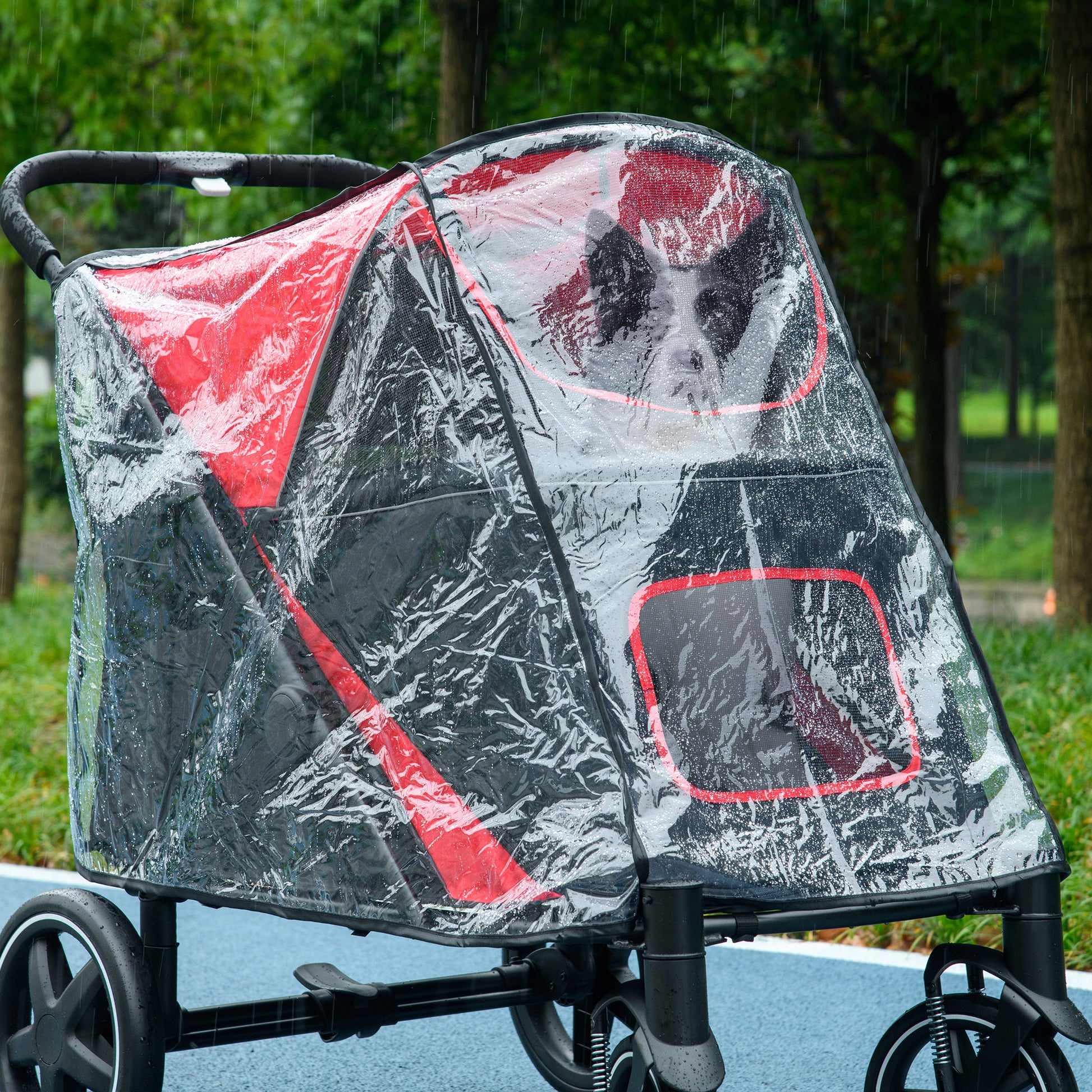 PawHut Waterproof Dog Stroller Rain Cover with Rear Access, Portable and Lightweight Pet Pram Attachment, Grey - ALL4U RETAILER LTD