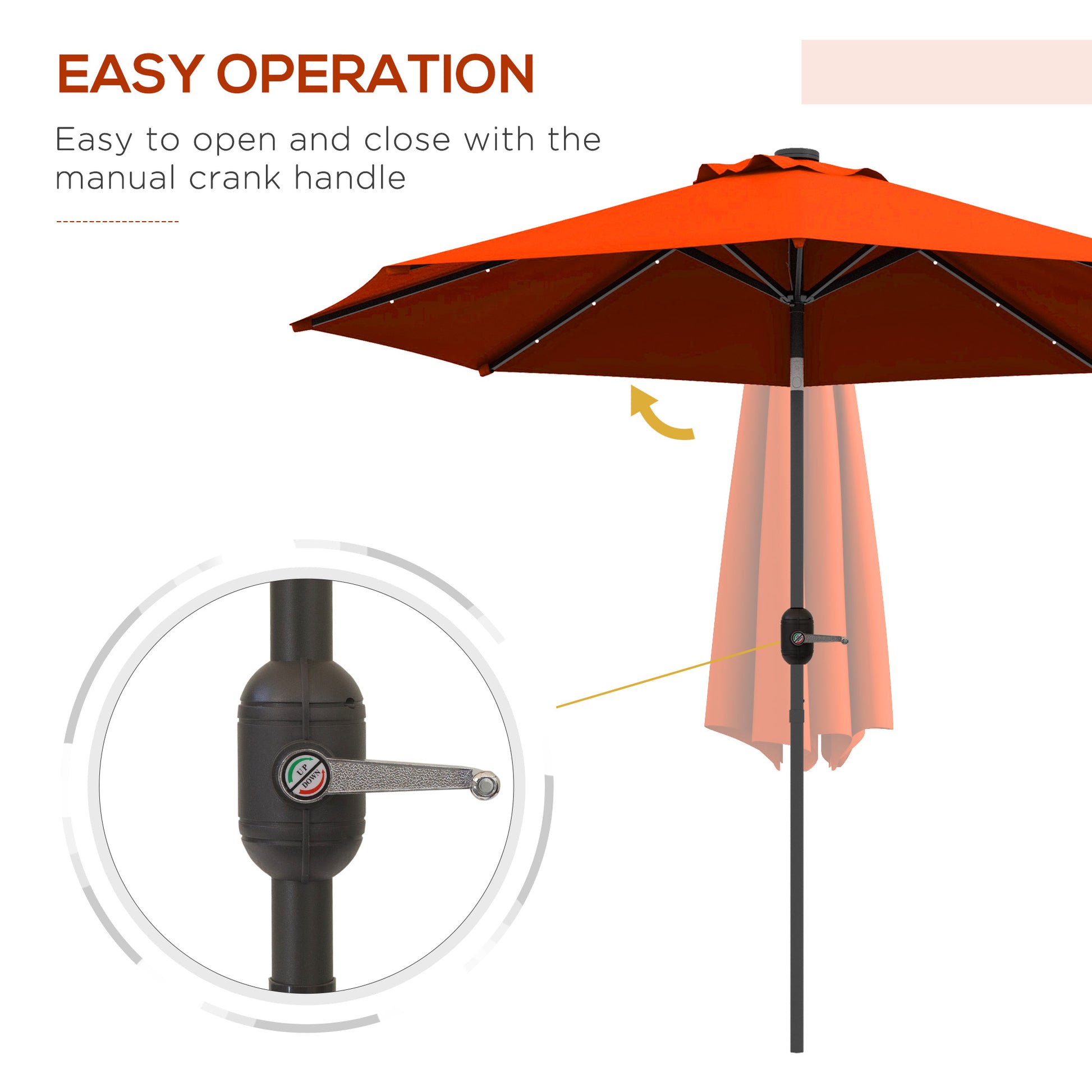 Outsunny 2.7m Solar-Powered Patio Umbrella with Tilt Function and 24 LED Lights, Vibrant Orange - ALL4U RETAILER LTD