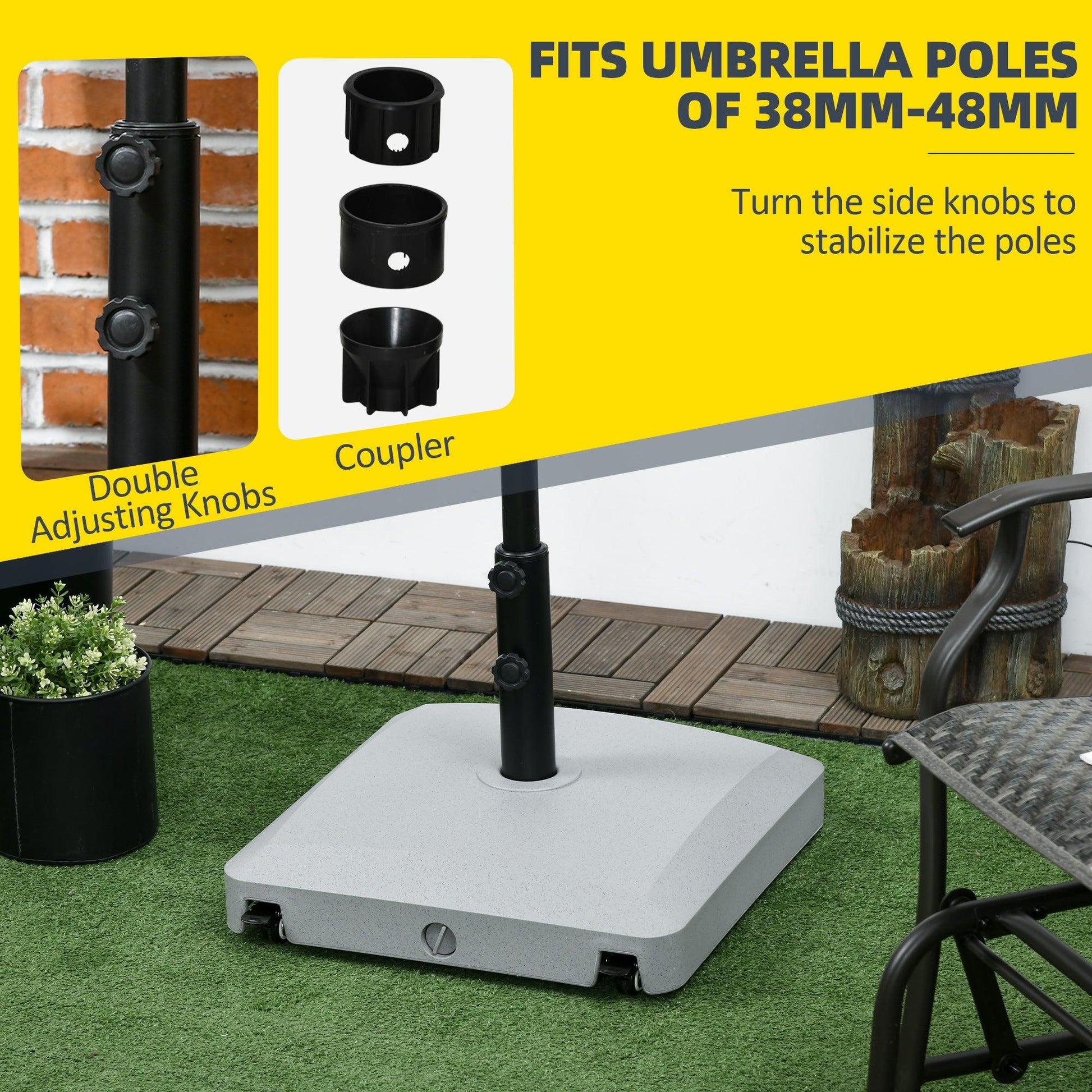 Outsunny 30kg Sand-Filled Garden Parasol Base with Wheels and Brakes, Grey - ALL4U RETAILER LTD