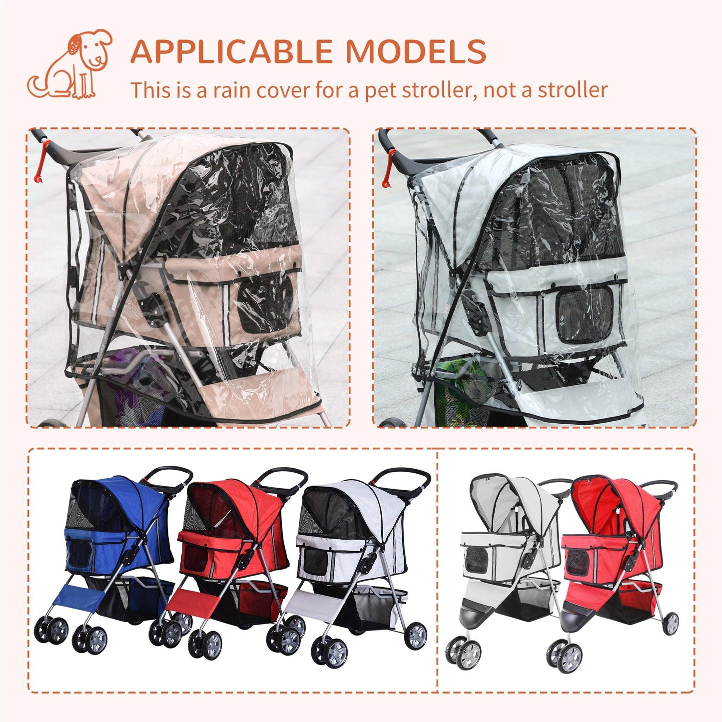 PawHut Mini Dog Stroller with Rain Cover, Folding Pet Pram - ALL4U RETAILER LTD