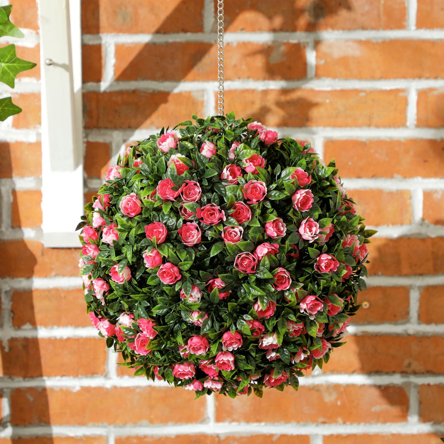 HOMCOM Set Of 2 Decorative Artificial Plants UV Protected Topiary Rose Balls For Indoor And Outdoor Decor 28cm Pink