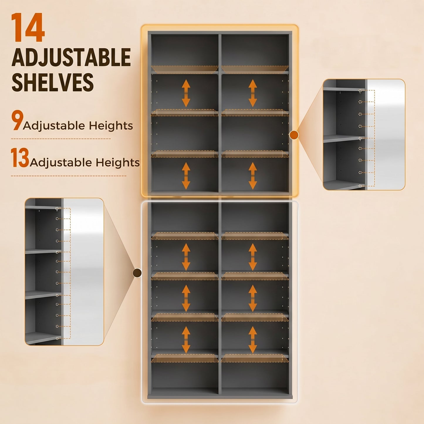 HOMCOM 640 CD Storage Tower Grey With 14 Adjustable Shelves Holds 640 CDs And 360 DVDs Anti Tipping Design