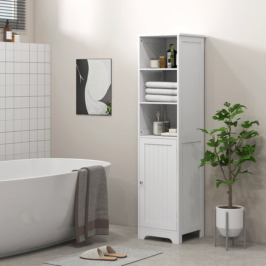 HOMCOM Slim Tall Bathroom Storage Cabinet With 3 Open Shelves And 2 Tier Cabinet With Door White