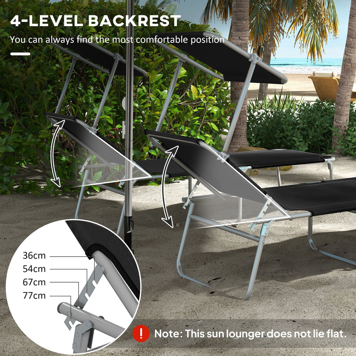 Outsunny Foldable Sun Lounger Set Of 2 With Sun Shade And Adjustable Backrest Black