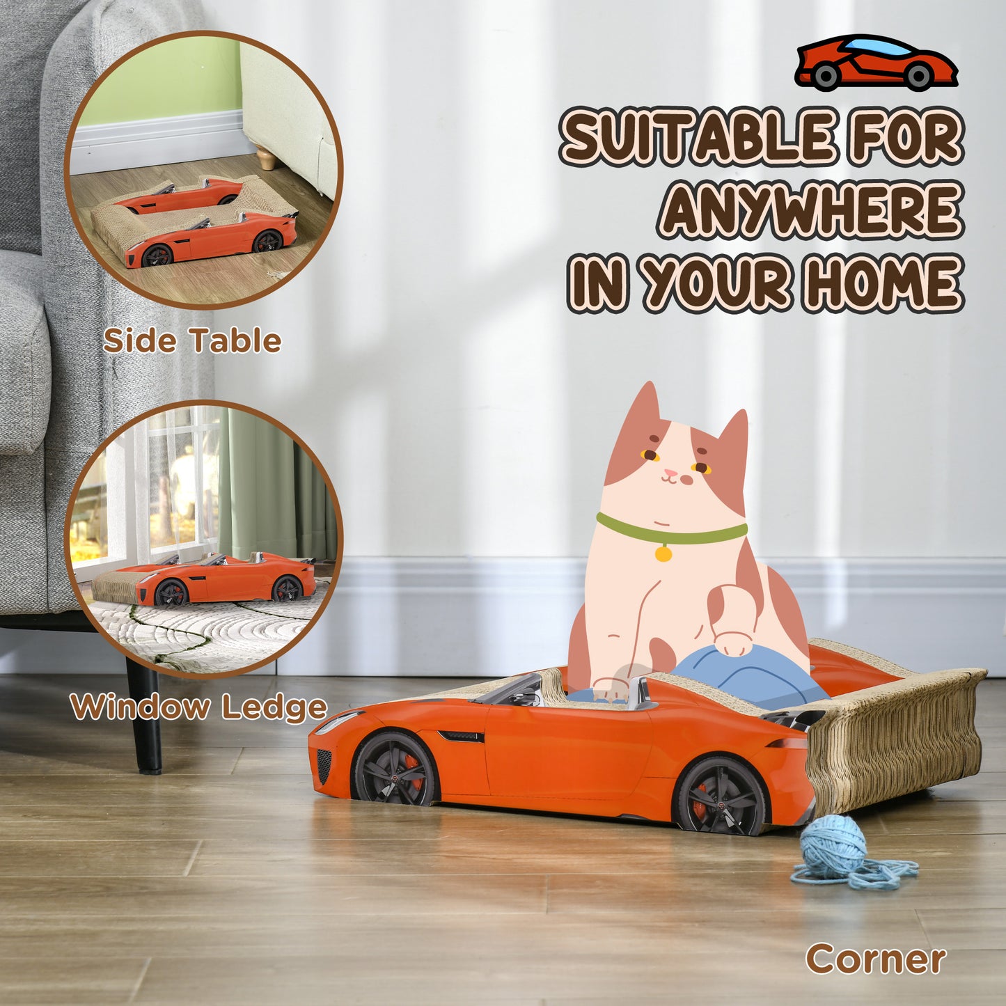 PawHut Car-Shape Cat Scratcher and Cozy Bed with Catnip - ALL4U RETAILER LTD