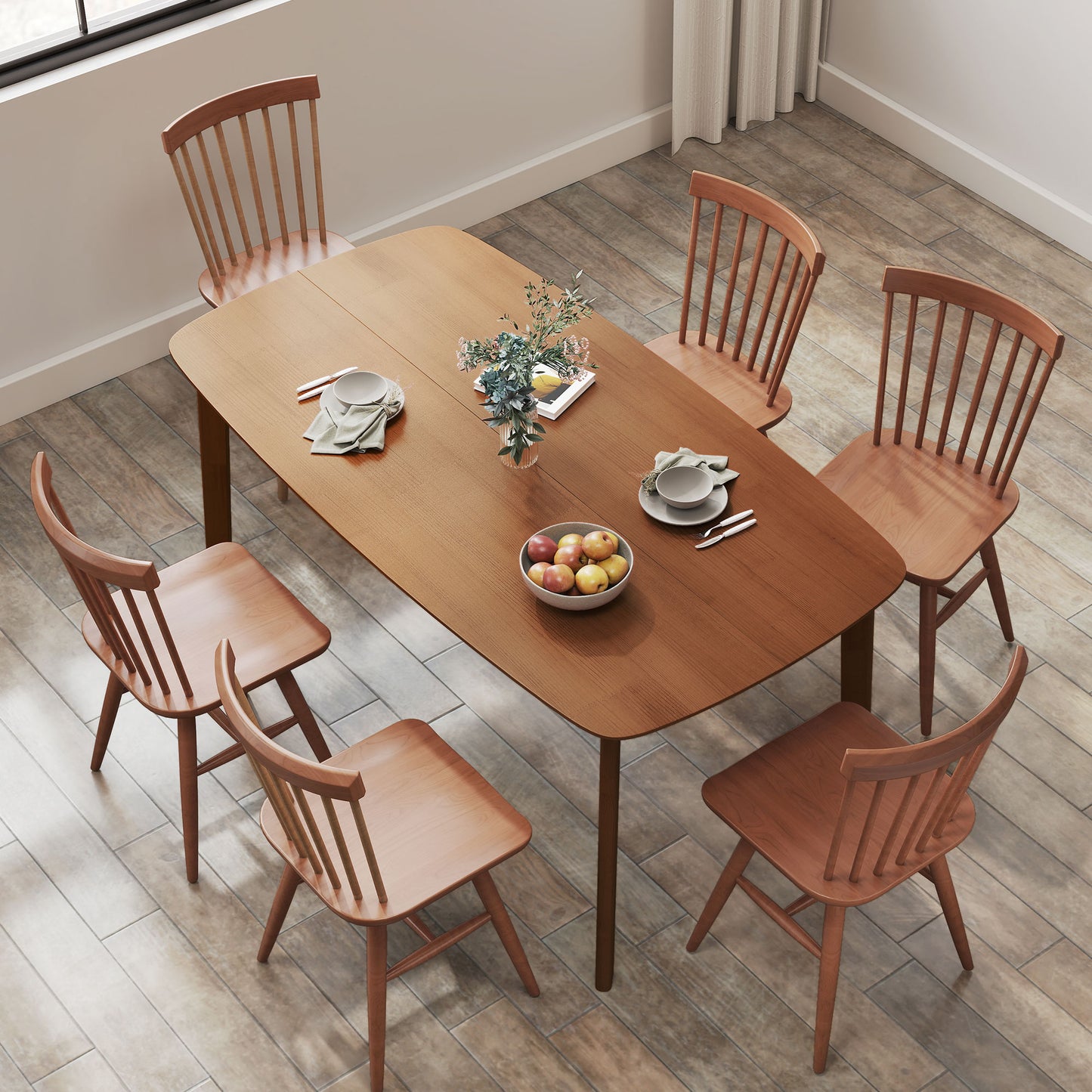 HOMCOM Pine Wood Rectangular Dining Table Light Brown Ideal For Small Spaces Seats Six With Round Corners