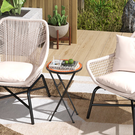 Outsunny Mosaic Outdoor Garden Table 35.5cm Round Folding Coffee Table With Metal Frame For Balcony Terrace Orange