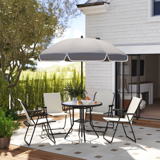 Outsunny 4 Seater Garden Furniture Set With Round Glass Top Table And Folding Chairs Parasol For Patio Cream White