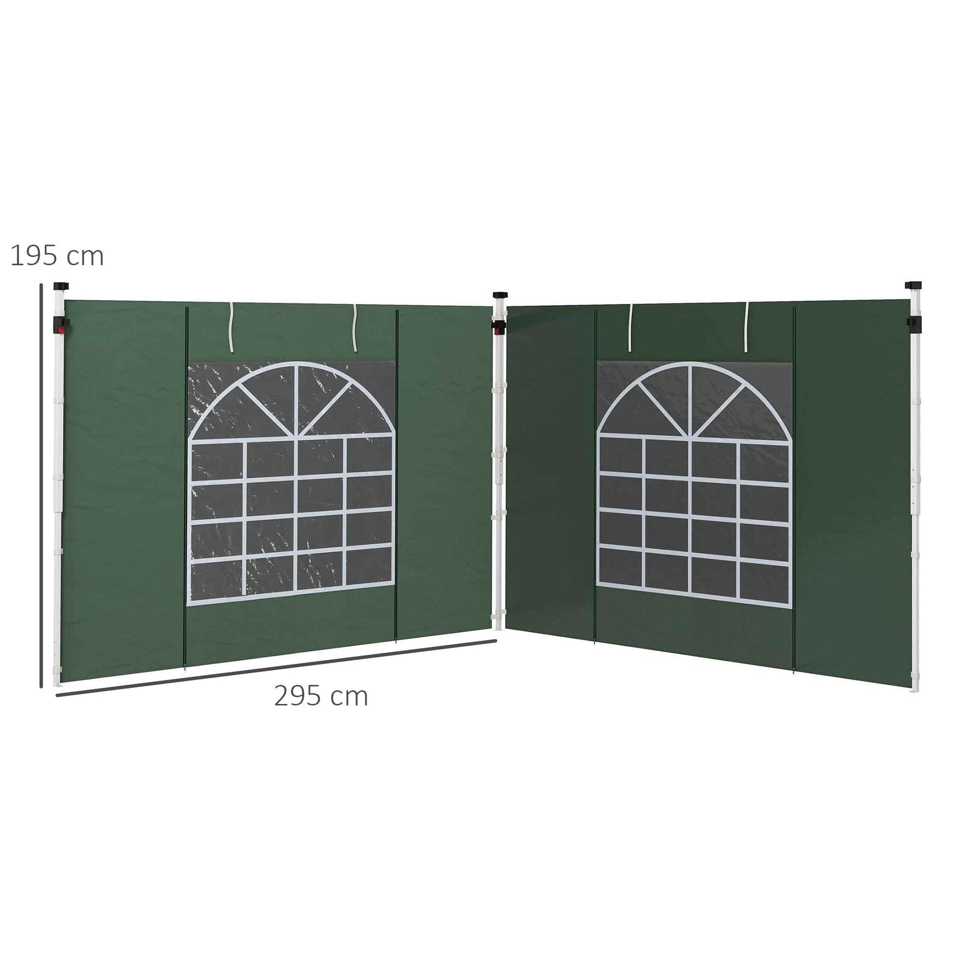 Outsunny Gazebo Side Panels, 2 Pack Sides Replacement, for 3x3(m) or 3x6m Pop Up Gazebo, with Windows and Doors, Green - ALL4U RETAILER LTD