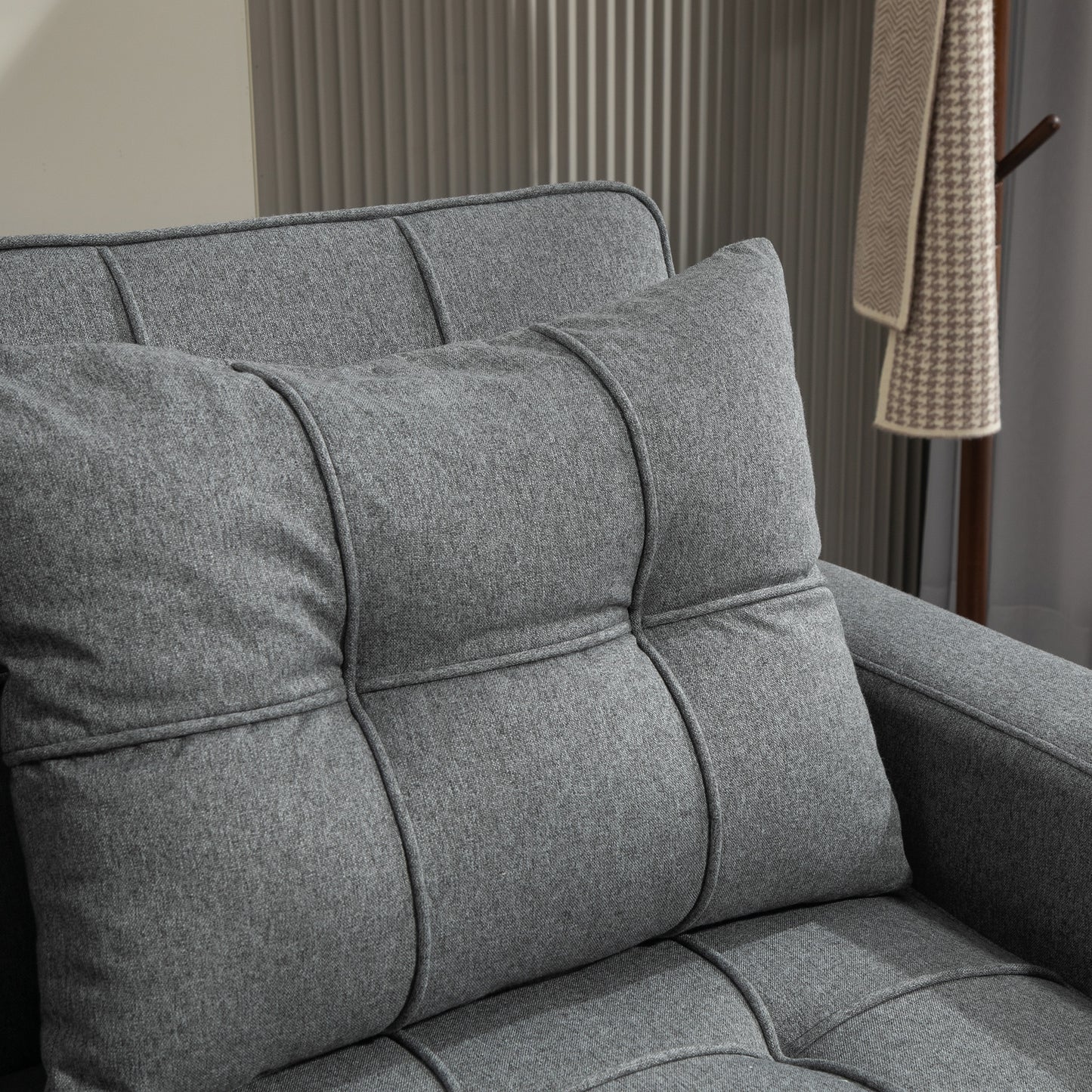 HOMCOM Two Seater Pull Out Sofa Bed Charcoal Grey Adjustable Back Linen Look Upholstery