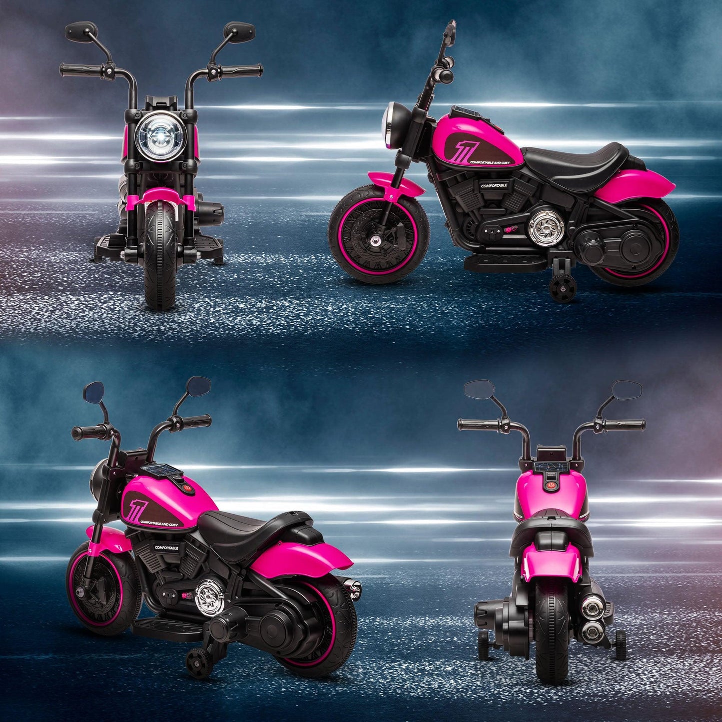 HOMCOM 6V Electric Motorbike with Training Wheels, One-Button Start - Pink - ALL4U RETAILER LTD